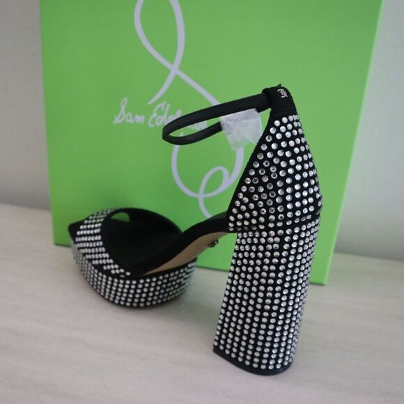Sam Edelman I3466M1 Sz 7M Black Nellie Glitz Platform Heeled Sandals $190 - Picture 10 of 13